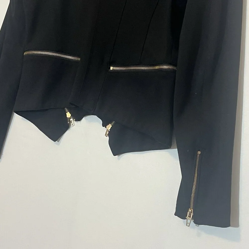 BLANKNYC Women Jacket Denim Psychopath Ponte Moto Size Medium Black Gold Stretch - Picture 9 of 12